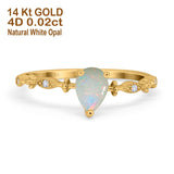 14K Yellow Gold 0.02ct Teardrop Pear 7mmx5mm G SI Natural White Opal Diamond Engagement Wedding Ring Size 6.5