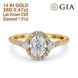 14K Yellow Gold Oval Art Deco 8mmx6mm D VS2 GIA Certified 1.01ct Lab Grown CVD Diamond Engagement Wedding Ring