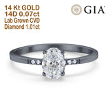 14K Black Gold Oval Vintage Style 8mmx6mm D VS2 GIA Certified 1.01ct Lab Grown CVD Diamond Engagement Wedding Ring Size 6.5