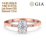 14K Rose Gold Oval Vintage Style 8mmx6mm D VS2 GIA Certified 1.01ct Lab Grown CVD Diamond Engagement Wedding Ring