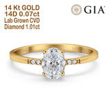 14K Yellow Gold Oval Vintage Style 8mmx6mm D VS2 GIA Certified 1.01ct Lab Grown CVD Diamond Engagement Wedding Ring Size 6.5