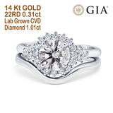 14K White Gold Two Piece Halo Round GIA Certified 6.5mm D VS1 1.01ct Lab Grown CVD Diamond Engagement Wedding Ring Size 6.5