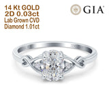 14K White Gold Oval Filigree Infinity 8mmx6mm D VS2 GIA Certified 1.01ct Lab Grown CVD Diamond Engagement Wedding Ring Size 6.5