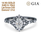 14K Black Gold Oval Vintage Accent 8mmx6mm D VS2 GIA Certified 1.01ct Lab Grown CVD Diamond Engagement Wedding Ring Size 6.5