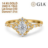 14K Yellow Gold Oval Vintage Accent 8mmx6mm D VS2 GIA Certified 1.01ct Lab Grown CVD Diamond Engagement Wedding Ring Size 6.5