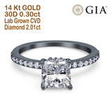 14K Black Gold Vintage Accent GIA Certified Cushion Cut 8mm I VVS2 2.01ct Lab Grown CVD Diamond Engagement Wedding Ring Size 6.5
