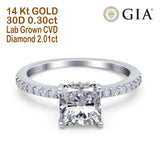 14K White Gold Vintage Accent GIA Certified Cushion Cut 8mm I VVS2 2.01ct Lab Grown CVD Diamond Engagement Wedding Ring Size 6.5