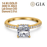 14K Yellow Gold Vintage Accent GIA Certified Cushion Cut 8mm I VVS2 2.01ct Lab Grown CVD Diamond Engagement Wedding Ring Size 6.5