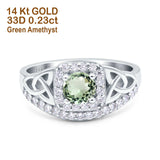 14K White Gold 0.69ct Round Art Deco 5mm G SI Natural Green Amethyst Diamond Engagement Wedding Ring Size 6.5