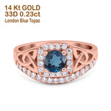 14K Rose Gold 0.69ct Round Art Deco 5mm G SI London Blue Topaz Diamond Engagement Wedding Ring Size 6.5