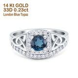 14K White Gold 0.69ct Round Art Deco 5mm G SI London Blue Topaz Diamond Engagement Wedding Ring Size 6.5