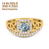 14K Yellow Gold 0.69ct Round Art Deco 5mm G SI Natural Aquamarine Diamond Engagement Wedding Ring Size 6.5