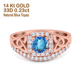 14K Rose Gold 0.69ct Round Art Deco 5mm G SI Natural Blue Topaz Diamond Engagement Wedding Ring Size 6.5