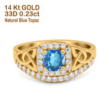 14K Yellow Gold 0.69ct Round Art Deco 5mm G SI Natural Blue Topaz Diamond Engagement Wedding Ring Size 6.5