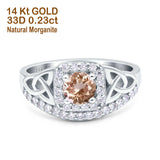 14K White Gold 0.69ct Round Art Deco 5mm G SI Natural Morganite Diamond Engagement Wedding Ring Size 6.5