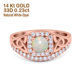 14K Rose Gold 0.23ct Round Art Deco 5mm G SI Natural White Opal Diamond Engagement Wedding Ring Size 6.5