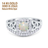 14K White Gold 0.23ct Round Art Deco 5mm G SI Natural White Opal Diamond Engagement Wedding Ring Size 6.5