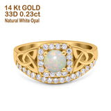 14K Yellow Gold 0.23ct Round Art Deco 5mm G SI Natural White Opal Diamond Engagement Wedding Ring Size 6.5