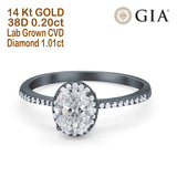 14K Black Gold Oval Fashion Accent 8mmx6mm D VS2 GIA Certified 1.01ct Lab Grown CVD Diamond Engagement Wedding Ring Size 6.5