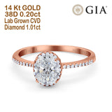 14K Rose Gold Oval Fashion Accent 8mmx6mm D VS2 GIA Certified 1.01ct Lab Grown CVD Diamond Engagement Wedding Ring Size 6.5