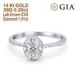 14K White Gold Oval Fashion Accent 8mmx6mm D VS2 GIA Certified 1.01ct Lab Grown CVD Diamond Engagement Wedding Ring Size 6.5
