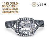 14K Black Gold Cushion Infinity Shank 8mm I VVS2 GIA Certified 2.01ct Lab Grown CVD Diamond Engagement Wedding Ring