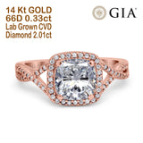 14K Rose Gold Cushion Infinity Shank 8mm I VVS2 GIA Certified 2.01ct Lab Grown CVD Diamond Engagement Wedding Ring