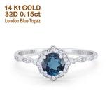 14K White Gold 0.99ct Round Petite Dainty 6mm G SI London Blue Topaz Diamond Engagement Wedding Ring Size 6.5