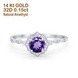 14K White Gold 0.99ct Round Petite Dainty 6mm G SI Natural Amethyst Diamond Engagement Wedding Ring Size 6.5