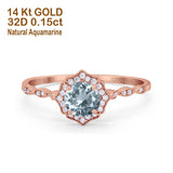 14K Rose Gold 0.99ct Round Petite Dainty 6mm G SI Natural Aquamarine Diamond Engagement Wedding Ring Size 6.5