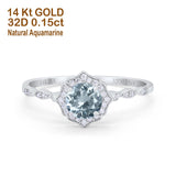 14K White Gold 0.99ct Round Petite Dainty 6mm G SI Natural Aquamarine Diamond Engagement Wedding Ring Size 6.5