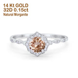 14K White Gold 0.99ct Round Petite Dainty 6mm G SI Natural Morganite Diamond Engagement Wedding Ring Size 6.5
