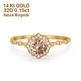 14K Yellow Gold 0.99ct Round Petite Dainty 6mm G SI Natural Morganite Diamond Engagement Wedding Ring Size 6.5