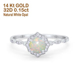 14K White Gold 0.15ct Round Petite Dainty 6mm G SI Natural White Opal Diamond Engagement Wedding Ring Size 6.5