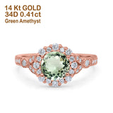 14K Rose Gold 1.25ct Floral Art Deco Round 6mm G SI Natural Green Amethyst Diamond Engagement Wedding Ring Size 6.5