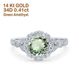 14K White Gold 1.25ct Floral Art Deco Round 6mm G SI Natural Green Amethyst Diamond Engagement Wedding Ring Size 6.5