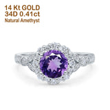 14K White Gold 1.25ct Floral Art Deco Round 6mm G SI Natural Amethyst Diamond Engagement Wedding Ring Size 6.5