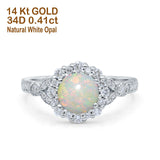 14K White Gold 0.41ct Floral Art Deco Round 6mm G SI Natural White Opal Diamond Engagement Wedding Ring Size 6.5