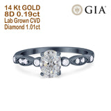 14K Black Gold Vintage Style GIA Certified Oval 8mmx6mm D VS2 1.01ct Lab Grown CVD Diamond Engagement Wedding Ring