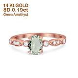 14K Rose Gold 1.4ct Oval Vintage Style 8mmx6mm G SI Natural Green Amethyst Diamond Engagement Wedding Ring Size 6.5