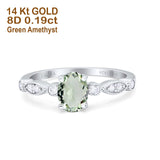 14K White Gold 1.4ct Oval Vintage Style 8mmx6mm G SI Natural Green Amethyst Diamond Engagement Wedding Ring Size 6.5