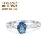 14K White Gold 1.4ct Oval Vintage Style 8mmx6mm G SI London Blue Topaz Diamond Engagement Wedding Ring Size 6.5