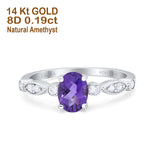 14K White Gold 1.4ct Oval Vintage Style 8mmx6mm G SI Natural Amethyst Diamond Engagement Wedding Ring Size 6.5
