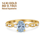 14K Yellow Gold 1.4ct Oval Vintage Style 8mmx6mm G SI Natural Aquamarine Diamond Engagement Wedding Ring Size 6.5