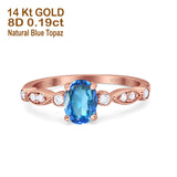 14K Rose Gold 1.4ct Oval Vintage Style 8mmx6mm G SI Natural Blue Topaz Diamond Engagement Wedding Ring Size 6.5