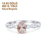 14K White Gold 1.4ct Oval Vintage Style 8mmx6mm G SI Natural Morganite Diamond Engagement Wedding Ring Size 6.5
