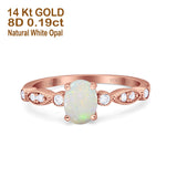14K Rose Gold 0.19ct Oval Vintage Style 8mmx6mm G SI Natural White Opal Diamond Engagement Wedding Ring Size 6.5