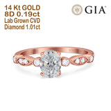 14K Rose Gold Vintage Style GIA Certified Oval 8mmx6mm D VS2 1.01ct Lab Grown CVD Diamond Engagement Wedding Ring