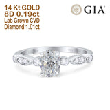 14K White Gold Vintage Style GIA Certified Oval 8mmx6mm D VS2 1.01ct Lab Grown CVD Diamond Engagement Wedding Ring