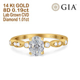 14K Yellow Gold Vintage Style GIA Certified Oval 8mmx6mm D VS2 1.01ct Lab Grown CVD Diamond Engagement Wedding Ring